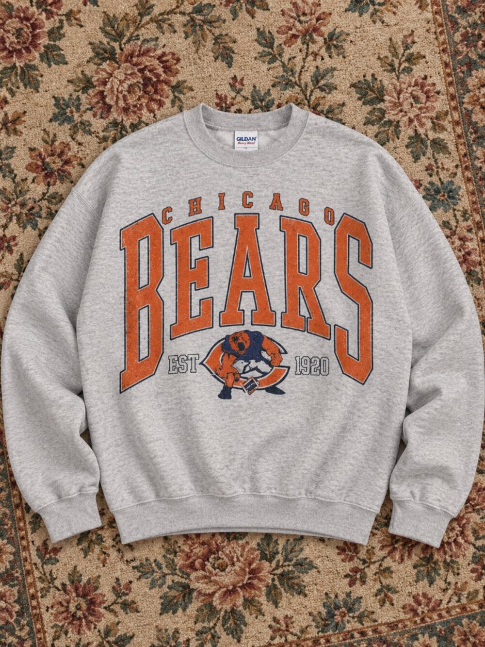Chicago Bears Retro Football Ash Gray Graphic Crewneck Sweatshirt